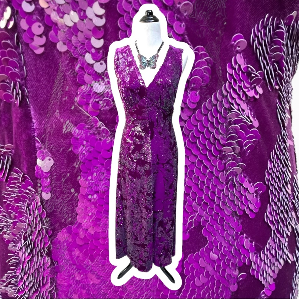 Ceibon Penny Twist Back V-Neck Purple Sequin and Velvet Maxi Dress